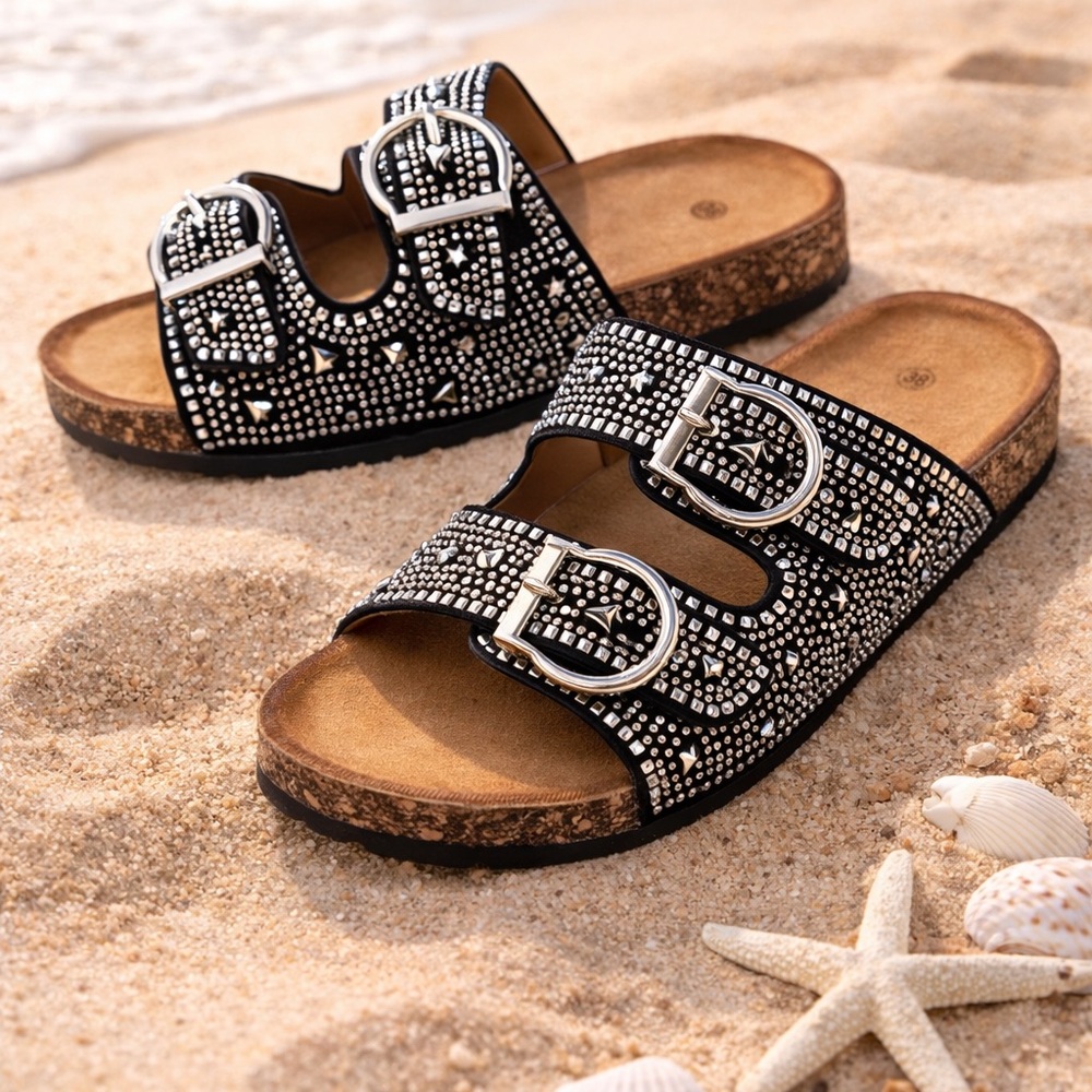 🆕😍Black Super Comfy Crystal Embellished Casual Flats